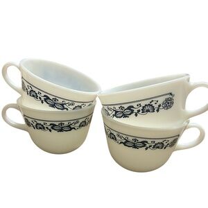 vintage Pyrex milk glass coffee cup in the "Old Town or Blue Onion set of 4
